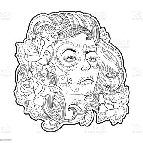 Girl Face With Sugar Skull And Roses Isolated On White Stock Vector Art