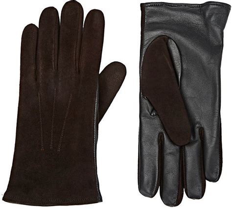 Barneys New York Mens Tech Smart Suede Gloves Brown Black No Color