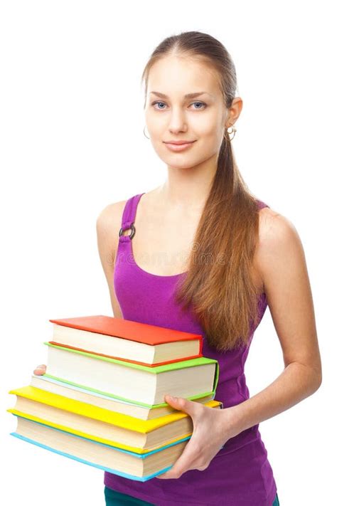 Smiling Student Girl Holding Stack Of Books Stock Image Image Of Cute