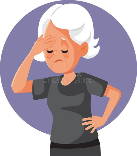 Sick Elderly Granny Suffering A Migraine Vector Character Design Stock