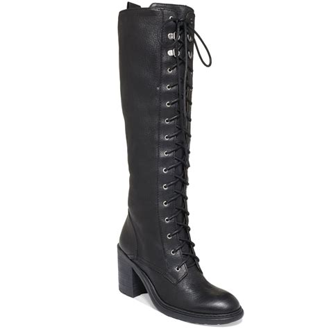 Nine West Lory Tall Laceup Combat Boots In Black Lyst