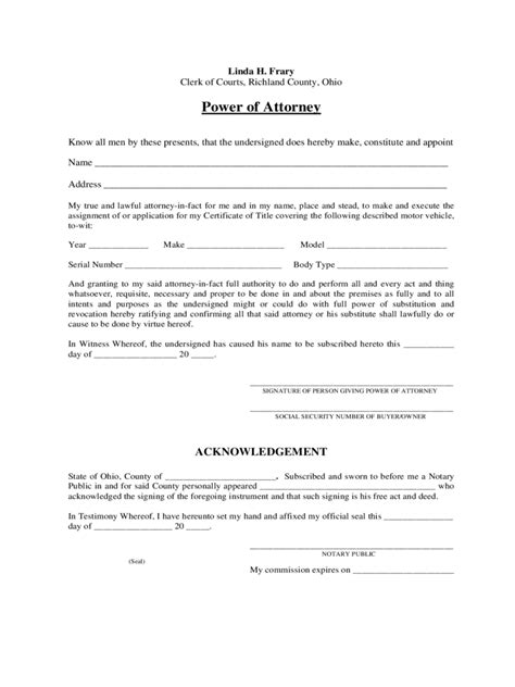 Ohio Bmv Power Of Attorney How To Sign Title