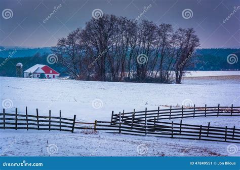 Snow Covered Farm Fields And Barn In Rural York County Pennsylvania