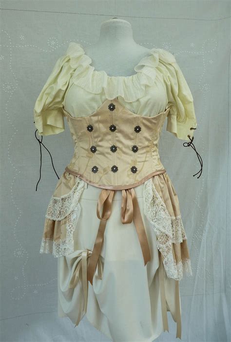 steampunk boho pirate wench corset and bustle wedding bridal skirt bodice under bust waist