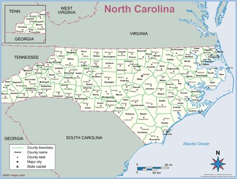 North Carolina County Outline Wall Map By Mapsales