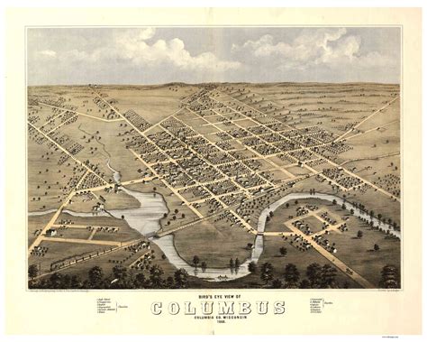 Columbus Wisconsin 1868 Birds Eye View Old Maps