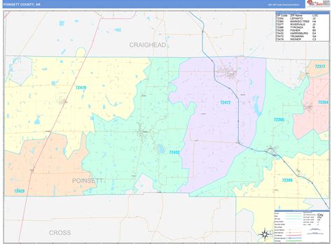 Poinsett County Ar Wall Map Color Cast Style By Marketmaps