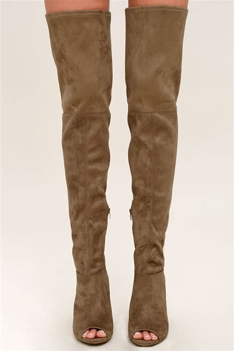Sexy Taupe Thigh High Boots Peep Toe Thigh High Boots 4700