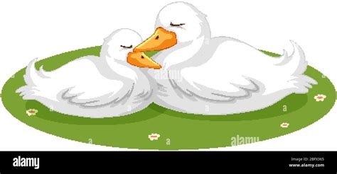 Cute Duck Sleeping On Grass Illustration Stock Vector Image And Art Alamy