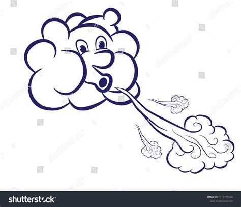 Image Cute Cartoon Cloud Blowing Wind Stock Vector Royalty Free