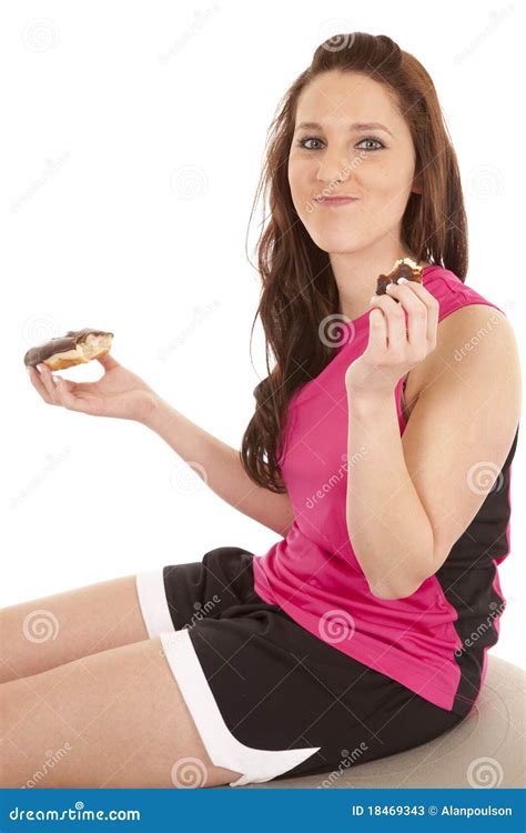 Woman Fitness Donut Eat Stock Image Image Of Beautiful