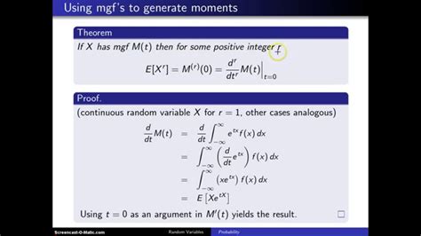 Using Moment Generating Functions To Generate Moments Youtube