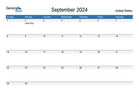 United States September Calendar Year Printable Jenda Lorette