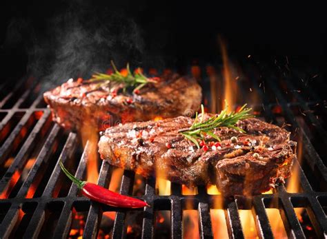 Beef Steaks Sizzling On The Grill Stock Image Image Of Food Cook