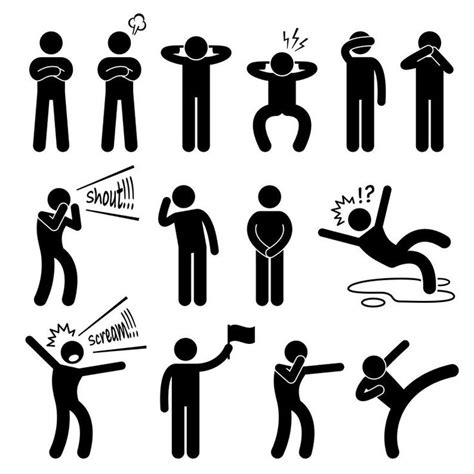 Stick Figure Human Action Poses Punch Kick Postures Refuse Etsy