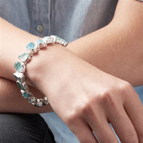 Aquamarine Gemstone Designer Handmade Sterling Silver Ladies Bracelet