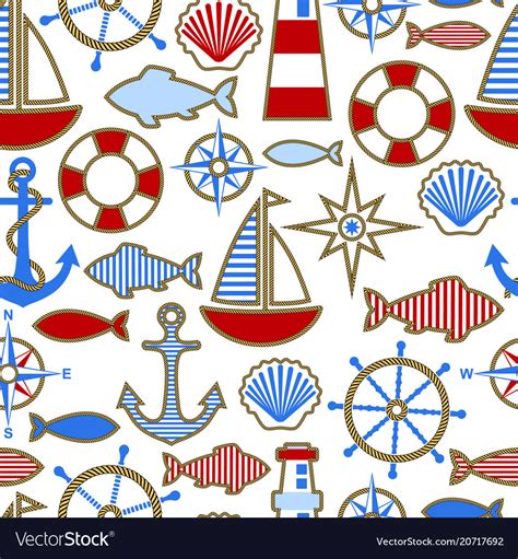 Seamless Pattern Of Nautical Design Elements Vector Image