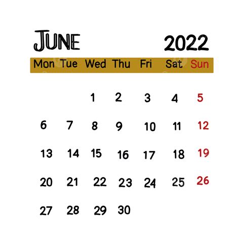 June Calendar Png Transparent Transparent Draft Of June 2022 Calendar