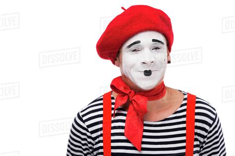 Happy Mime Looking At Camera Isolated On White Stock Photo Dissolve