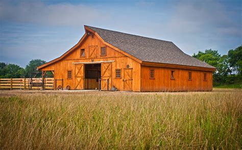 An Authentic Traditional Wood Post And Beam Horse Barn Has Country