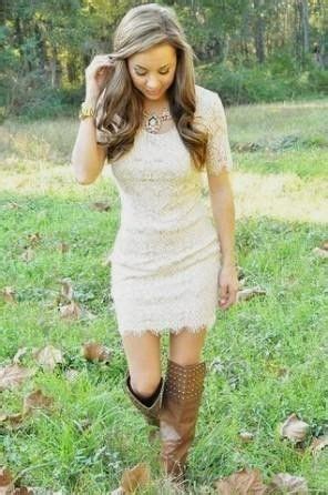 Cowboy boots were originally known as men's shoes for riding. cream lace dress with cowboy boots World dresses | western ...