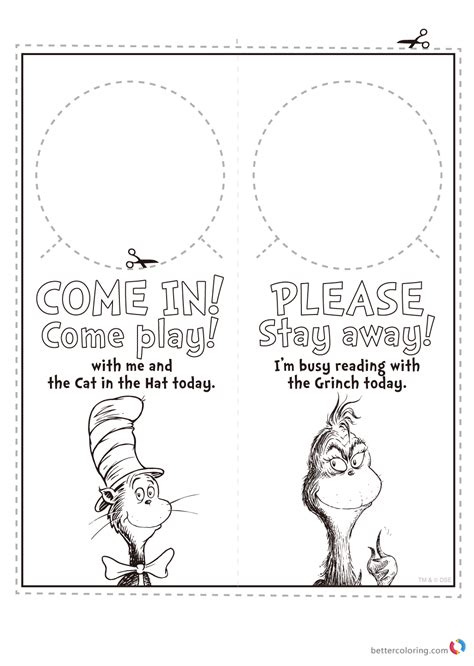 Free 25 dr seuss printable coloring pages download. Dr Seuss coloring pages GRINCH Door knob Hanger - Free ...