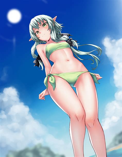 ryuinu high elf archer goblin slayer goblin slayer 10s 1girl bikini black bow blue