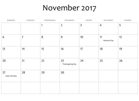 November 2017 Calendar Download November 2017 Calendar Templates