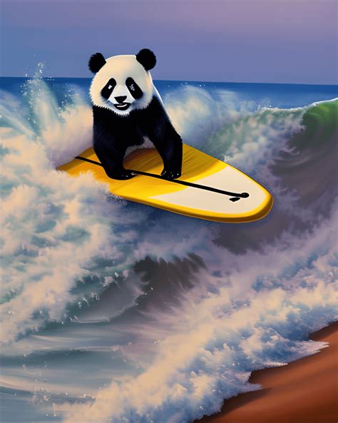 Cute Panda Surfing Sunset Wave Graphic · Creative Fabrica