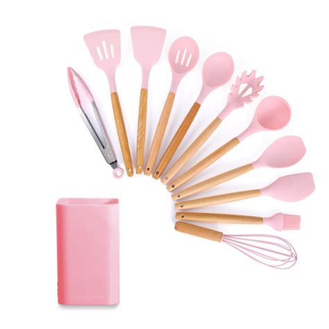 12pcs Cooking Kitchenware Tool Silicone Utensils With Wooden