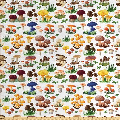 Mushroom Fabric By The Yard Pattern With Types Of Mushrooms Wild