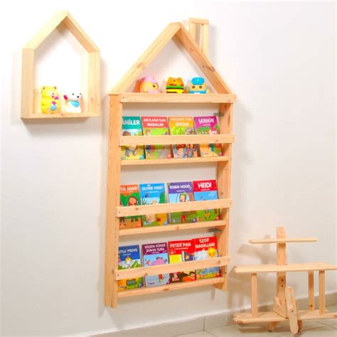 Çocuk Odası Eğitici Montessori Kitaplık Raf Duvar Rafı Mobilya