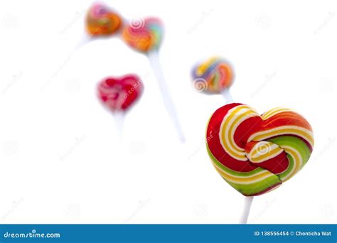 Sweets Candies Heart Shape Color Full On White Background Set Candy Of