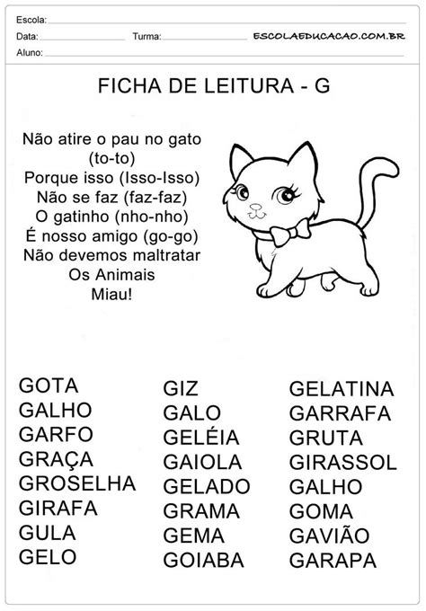 Ficha Letra G Gato Imagenes Educativas