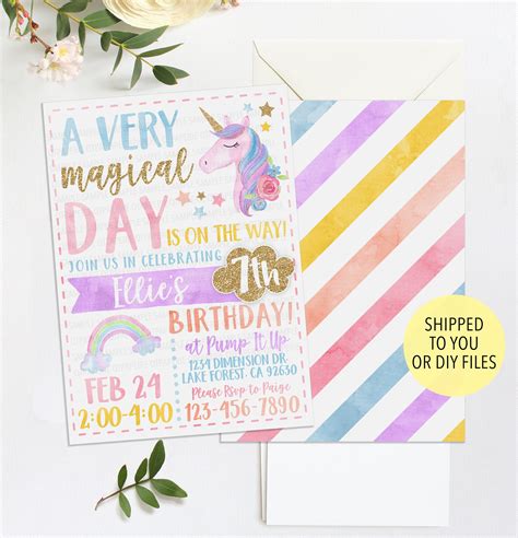 Printable Rainbow Unicorn Birthday Invitation Instant Download