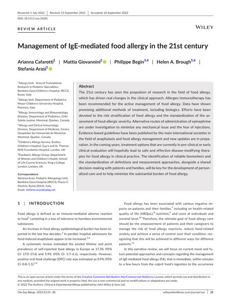 Pdf Management Of Ige‐mediated Food Allergy In The 21st Century