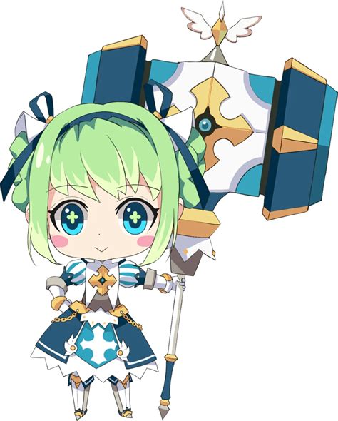 An Anime Character With Green Hair And Blue Eyes Holding A Giant