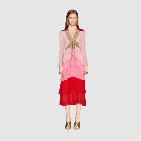 Gucci with the playful eccentricity of alessandro michele at its helm, the gucci kids' collection is having a moment. Lyst - Gucci Embroidered Chiffon Dress in Pink