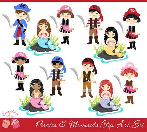 Pirates And Mermaids Clipart Set Etsy Mermaid Clipart Clip Art