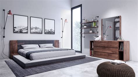 Find contemporary modern grey bedroom image, wallpaper and background. Nova Domus Jagger Modern Dark Grey & Walnut Bedroom Set