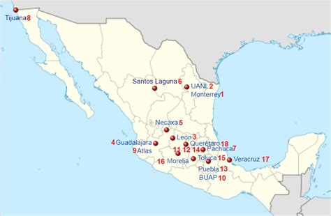 Map Of Liga Mx Teams With Their Week 7 Position In Red Notice Any Correlation R Ligamx