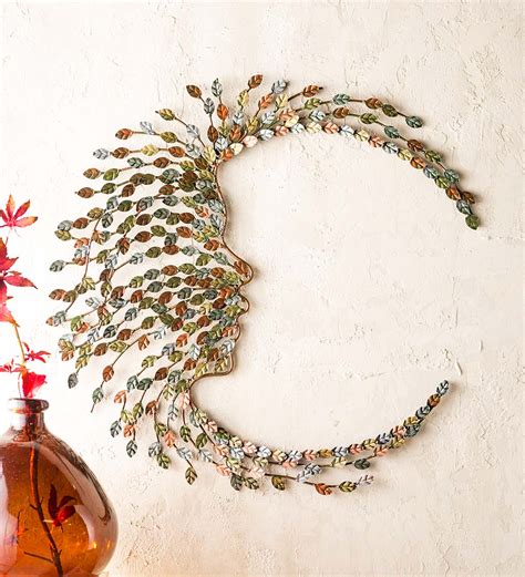 Handcrafted Metal Multi Colored Willow Branch Moon Face Wall Art All