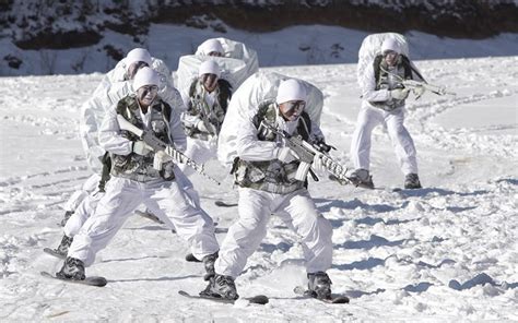South Korean Special Warfare Soldiers Ski Through The Snow During A
