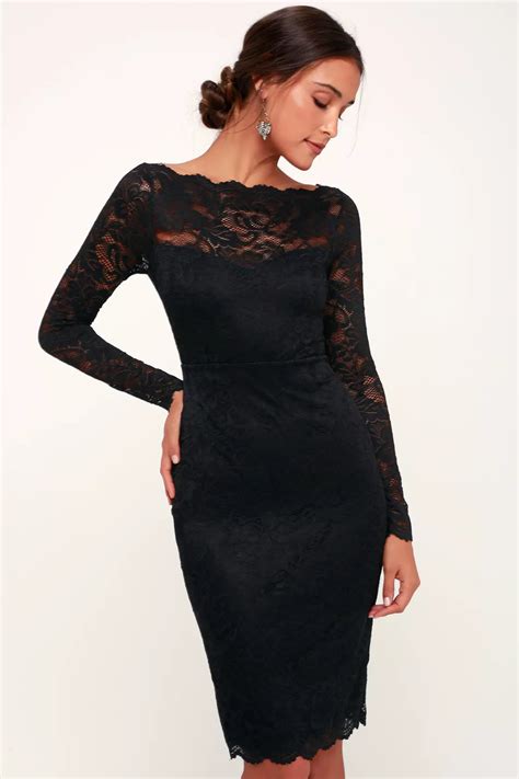 Margalo Black Lace Long Sleeve Bodycon Dress Long Sleeve Lace Dress