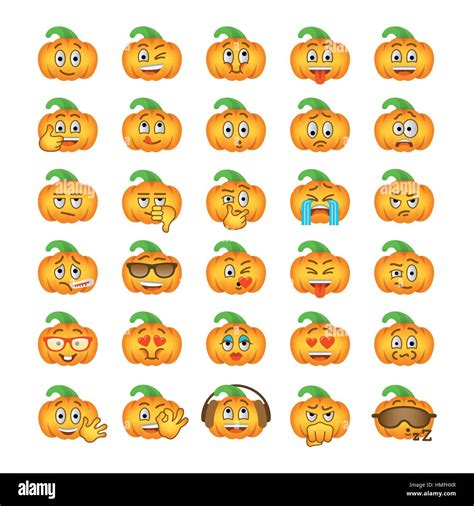 Halloween Pumpkin Emoji Emoticons Smiley Face Holiday Symbol Flat