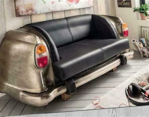 Nickel Backseat Car Sofa Retro Black Leather Lounge Couch Etsy