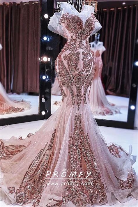 Sparkly Rose Gold Sequin Oversized Bow Prom Dress Promfy