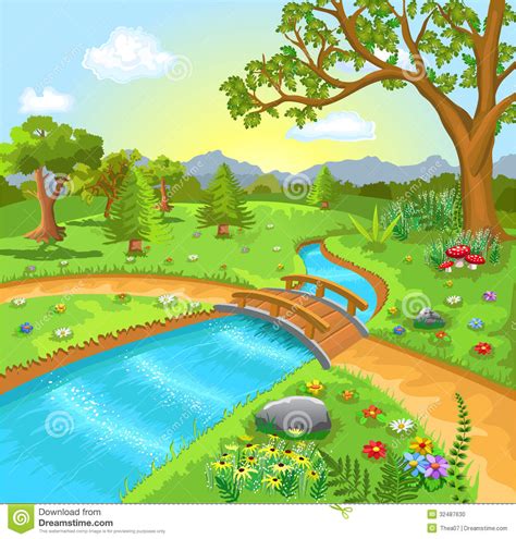 Nature Landscape With Water Spring Stock Photo - Image: 32487630