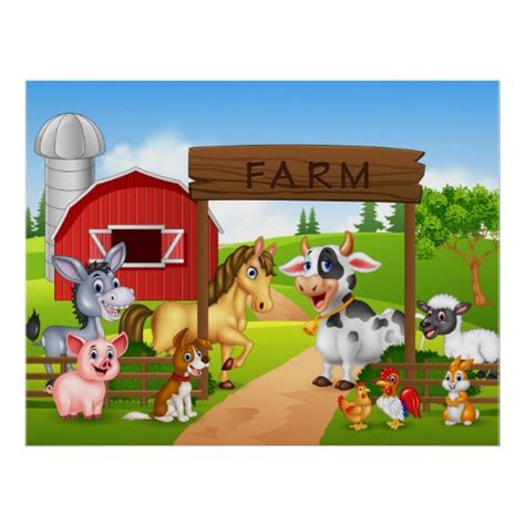 Cartoon Farm Animals Poster