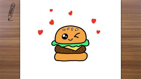 How To Draw A Cute Burger Easy Drawings Youtube